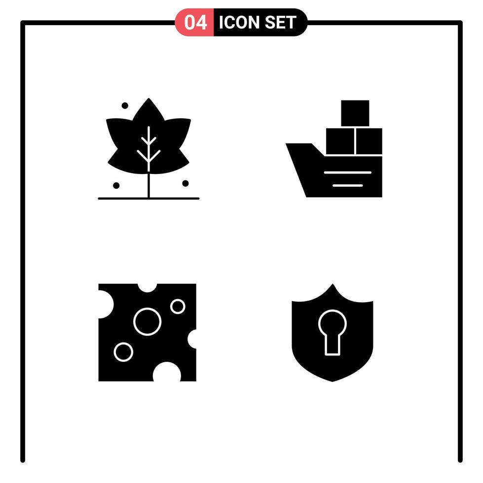 universeel icoon symbolen groep van 4 modern solide glyphs van blad drinken doos vervoer maaltijd bewerkbare vector ontwerp elementen