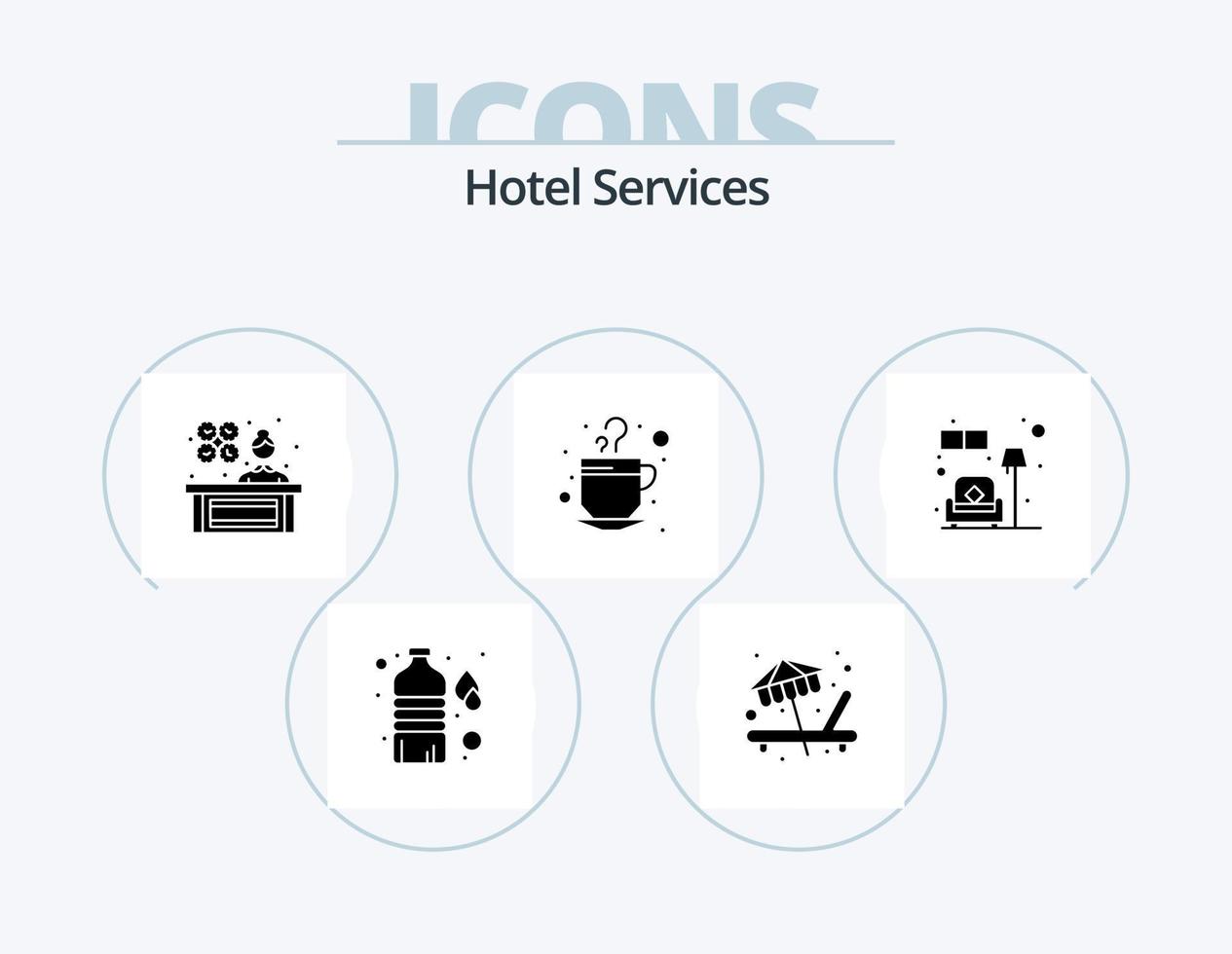hotel Diensten glyph icoon pak 5 icoon ontwerp. bank. bank. dame manager. drankje. kop vector