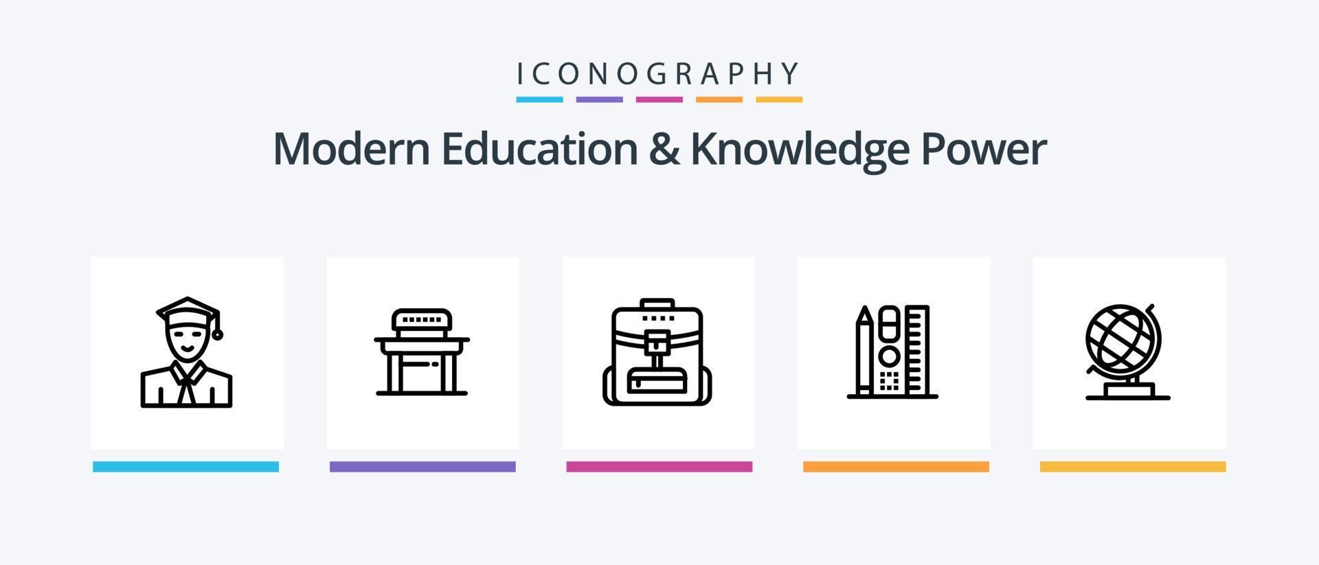 modern onderwijs en kennis macht lijn 5 icoon pak inclusief licht. onderwijs. boek. spel. bal. creatief pictogrammen ontwerp vector