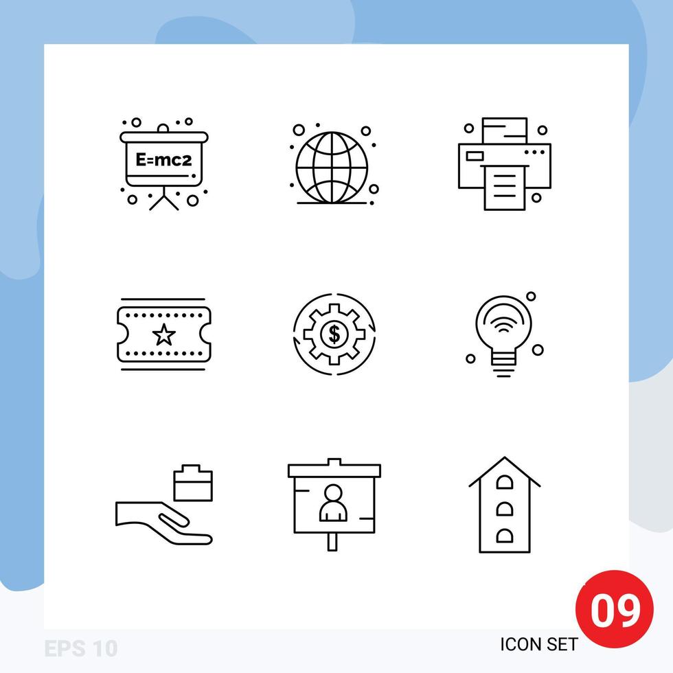 9 creatief pictogrammen modern tekens en symbolen van maken hoofdstad kantoor omzet film kaartjes bewerkbare vector ontwerp elementen