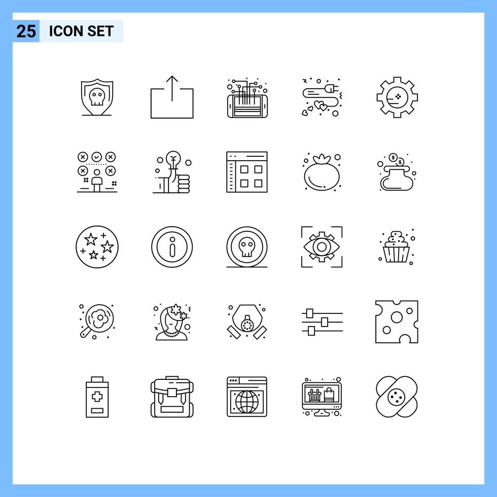 modern reeks van 25 lijnen pictogram van instelling laboratorium hart mobiel in rekening brengen uitbreiding bewerkbare vector ontwerp elementen