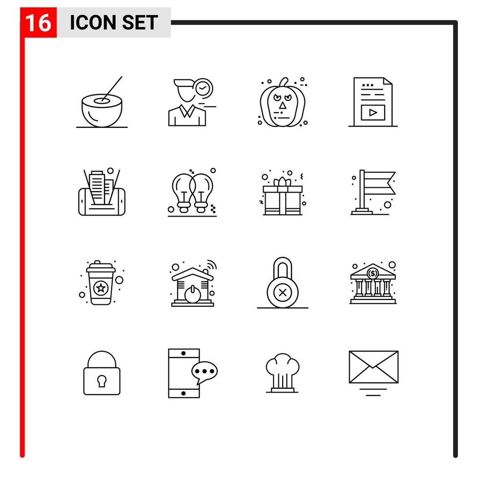 16 gebruiker koppel schets pak van modern tekens en symbolen van multimedia het dossier gebruiker vermaak pompoen bewerkbare vector ontwerp elementen