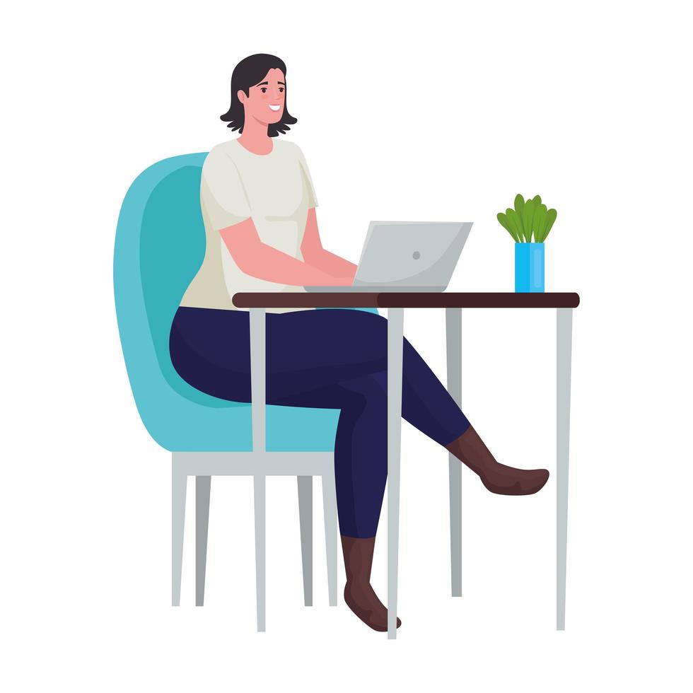 vrouw met behulp van laptop voor online vergadering op kantoor vector