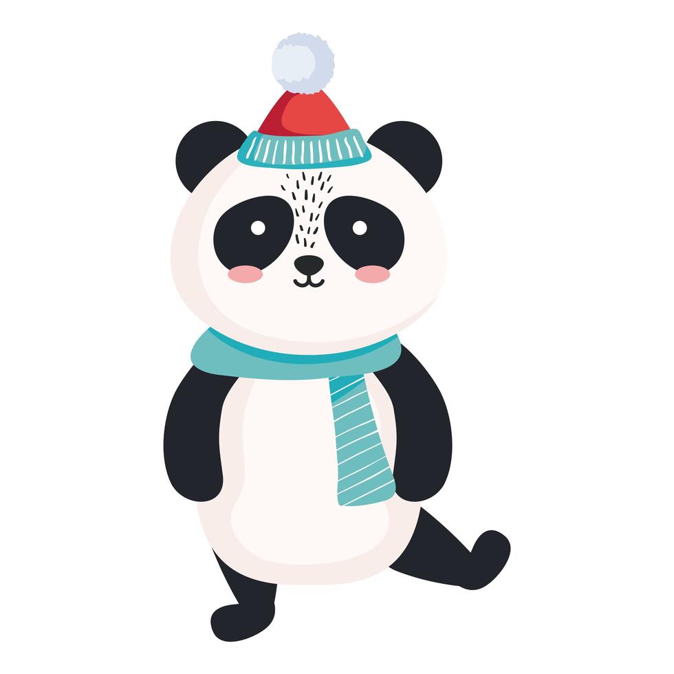 panda beer cartoon met vrolijk kerstmuts vector ontwerp