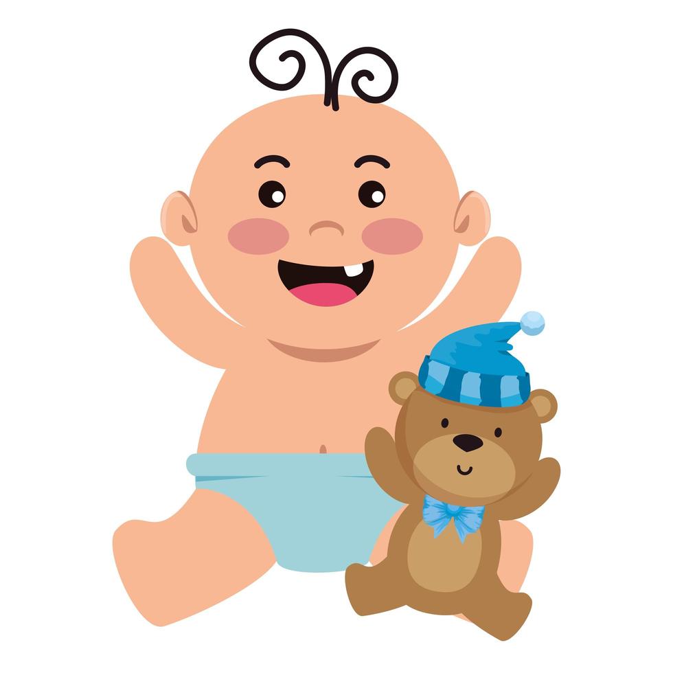 schattige kleine babyjongen met teddy beer vector