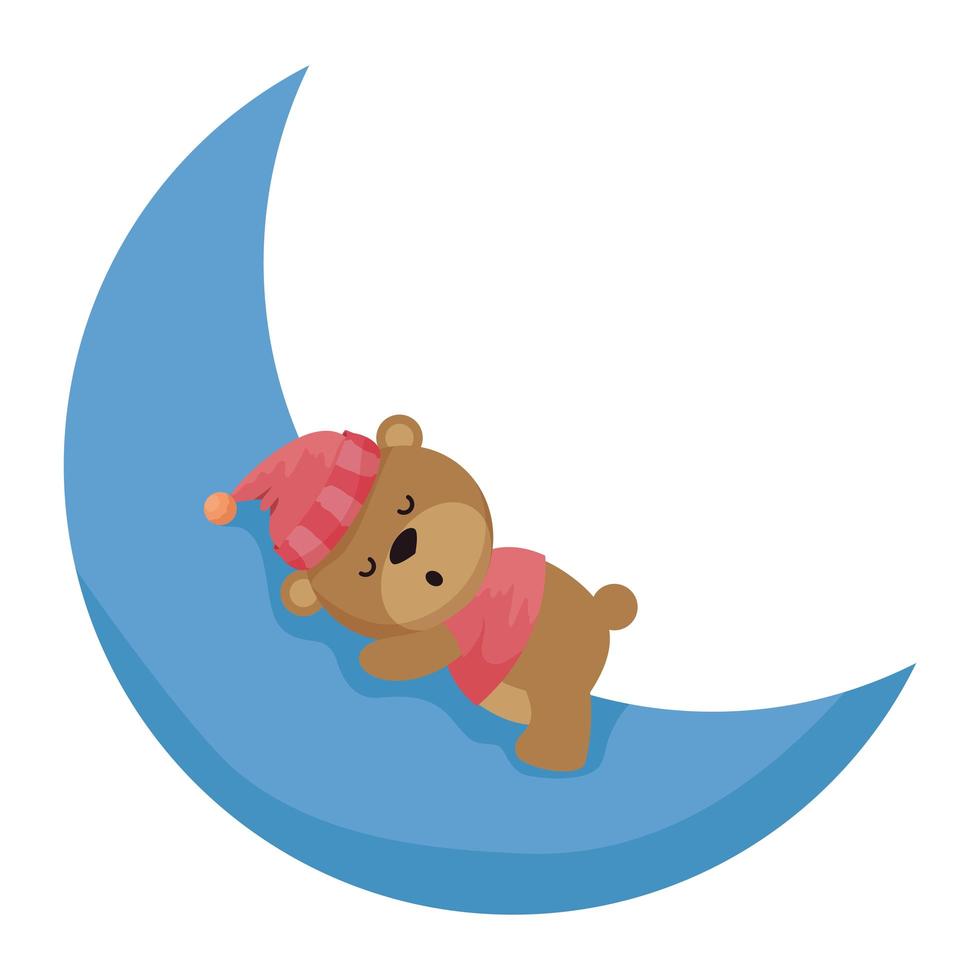 kleine beer teddy met hoed slapen in de maan vector