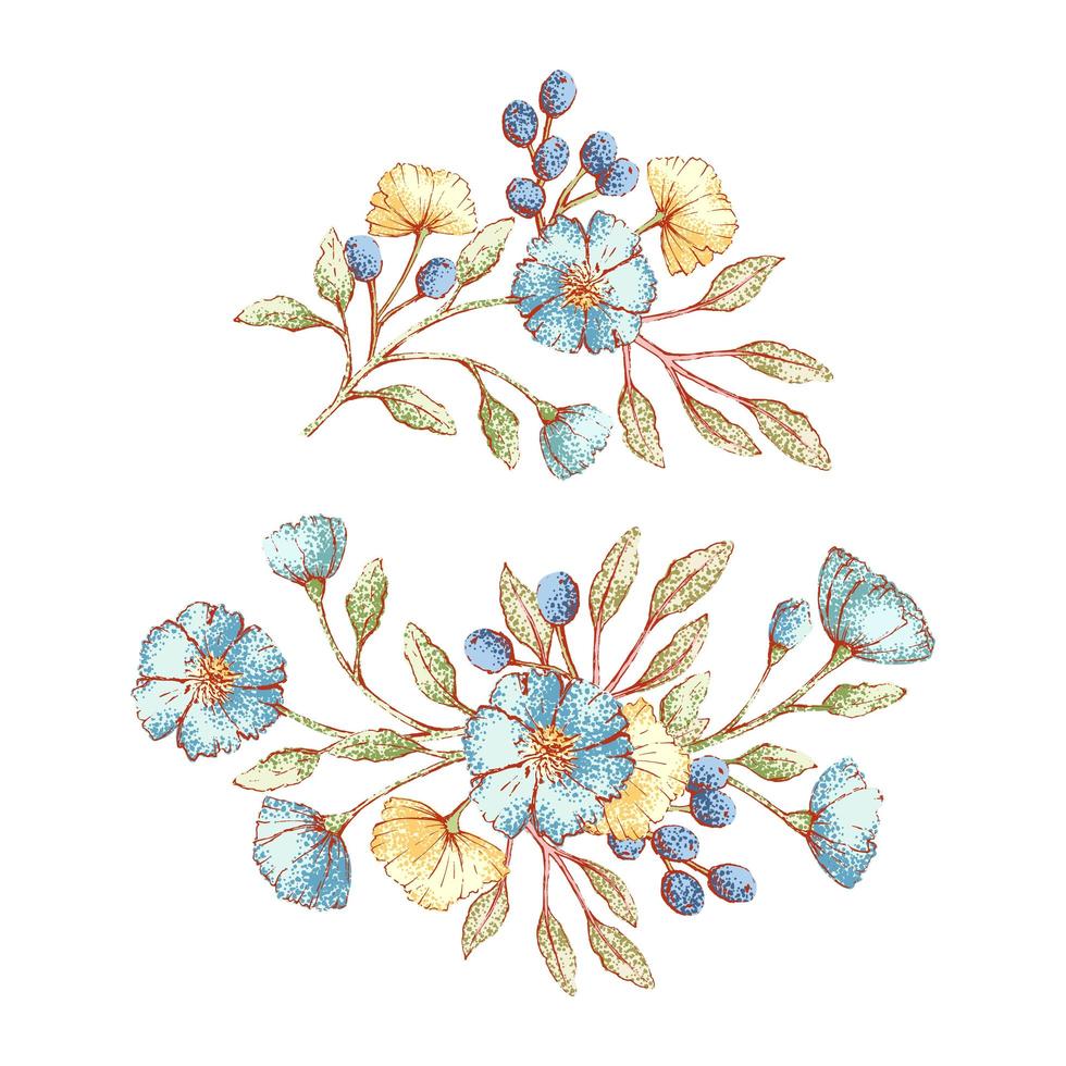 aquarel stijl vintage bloemen boeketten vector