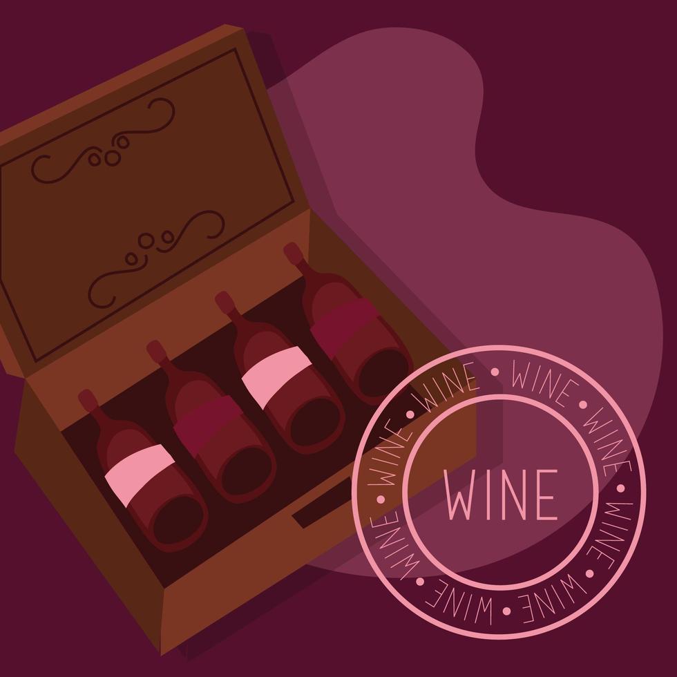 wijn premium kwaliteit poster met flessen in een doos vector