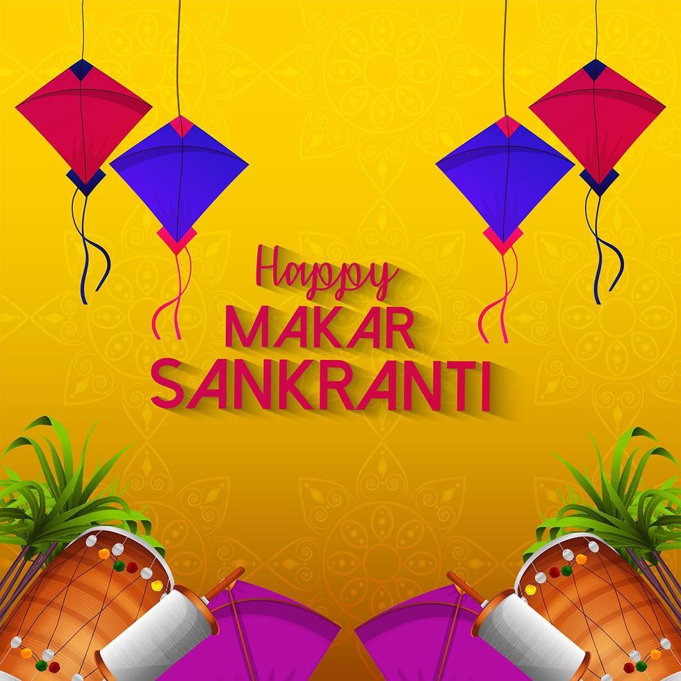 decoratieve achtergrond voor gelukkige makar sankranti vector