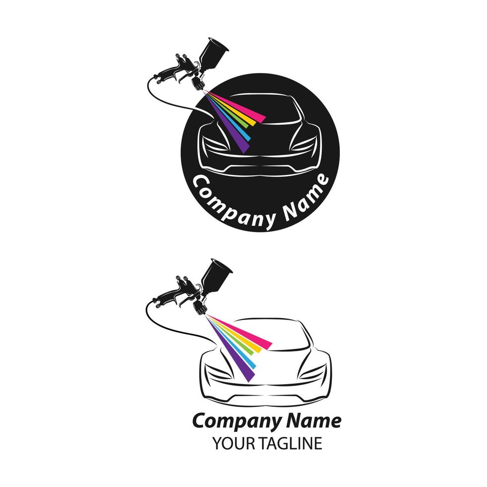 auto schilderij logo met verstuiven geweer en uniek kleurrijk voertuig concept vector