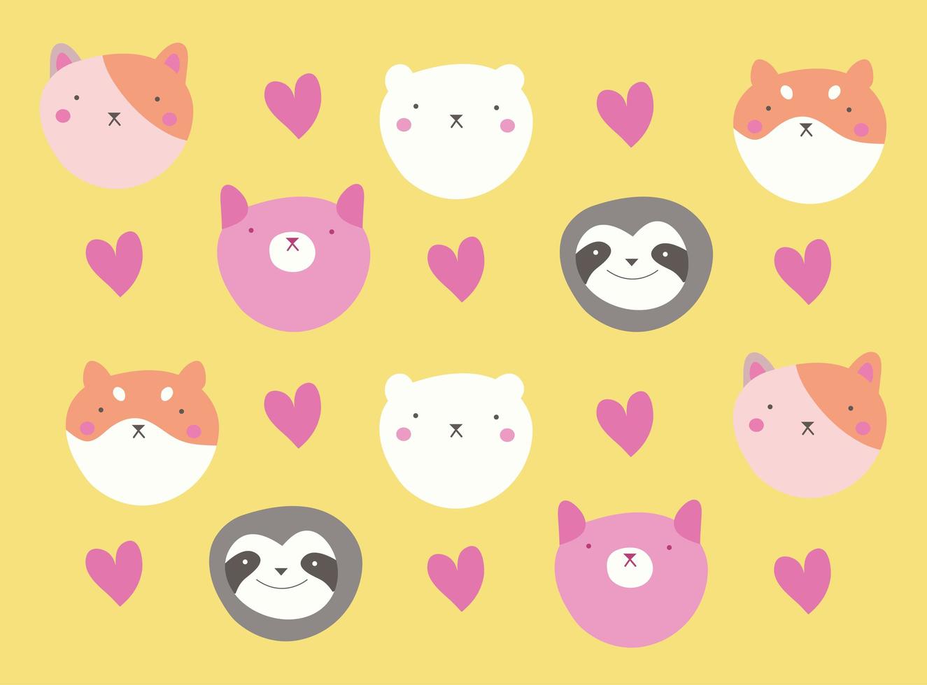 schattige kawaii ansichtkaart met kleine dieren hoofden vector