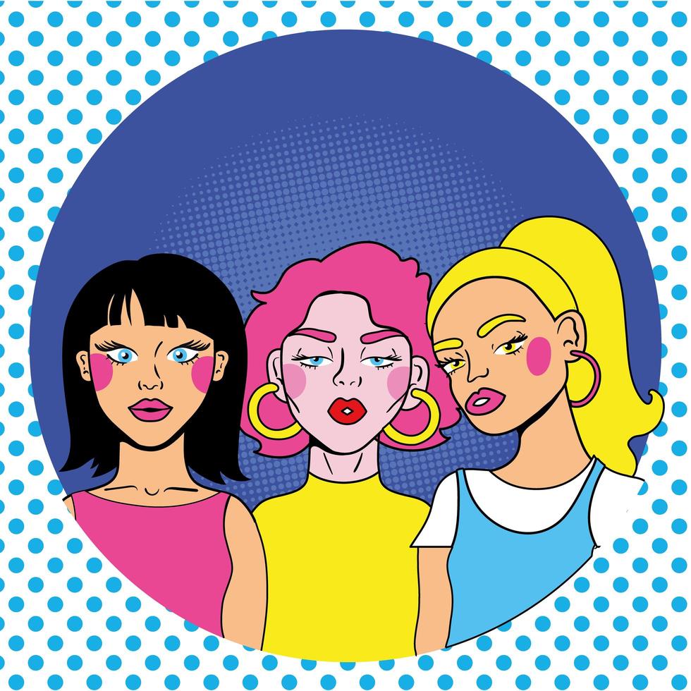 jonge vrouwen vrienden karakters pop-art stijl vector