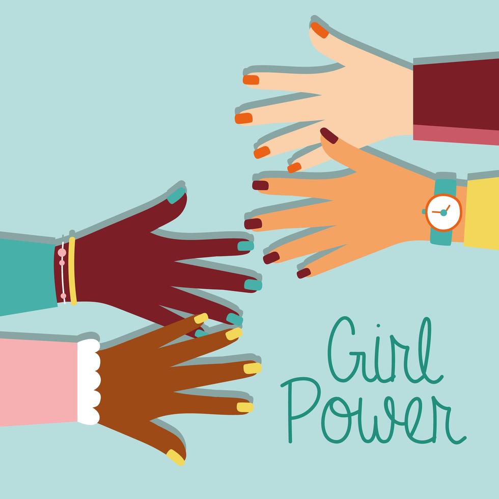 girl power poster met interraciale handen en belettering vector