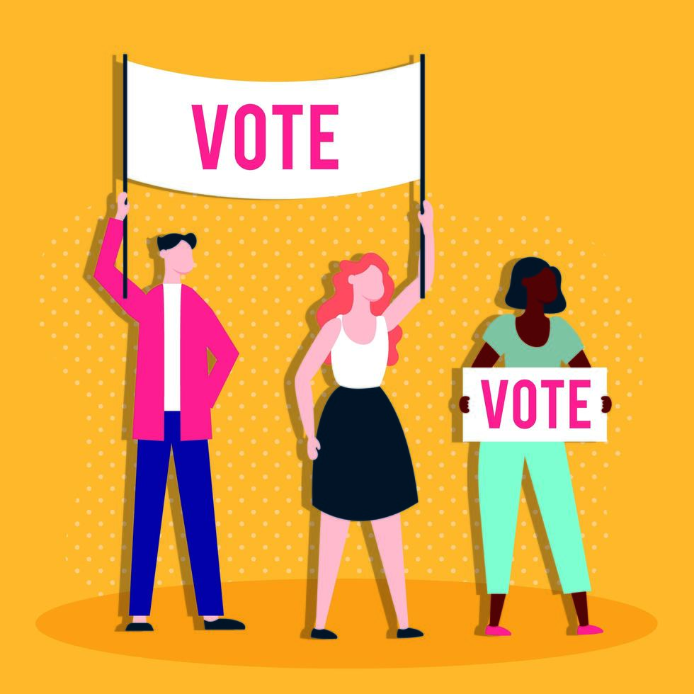 verkiezingsdag democratie met mensen en stemwoorden vector