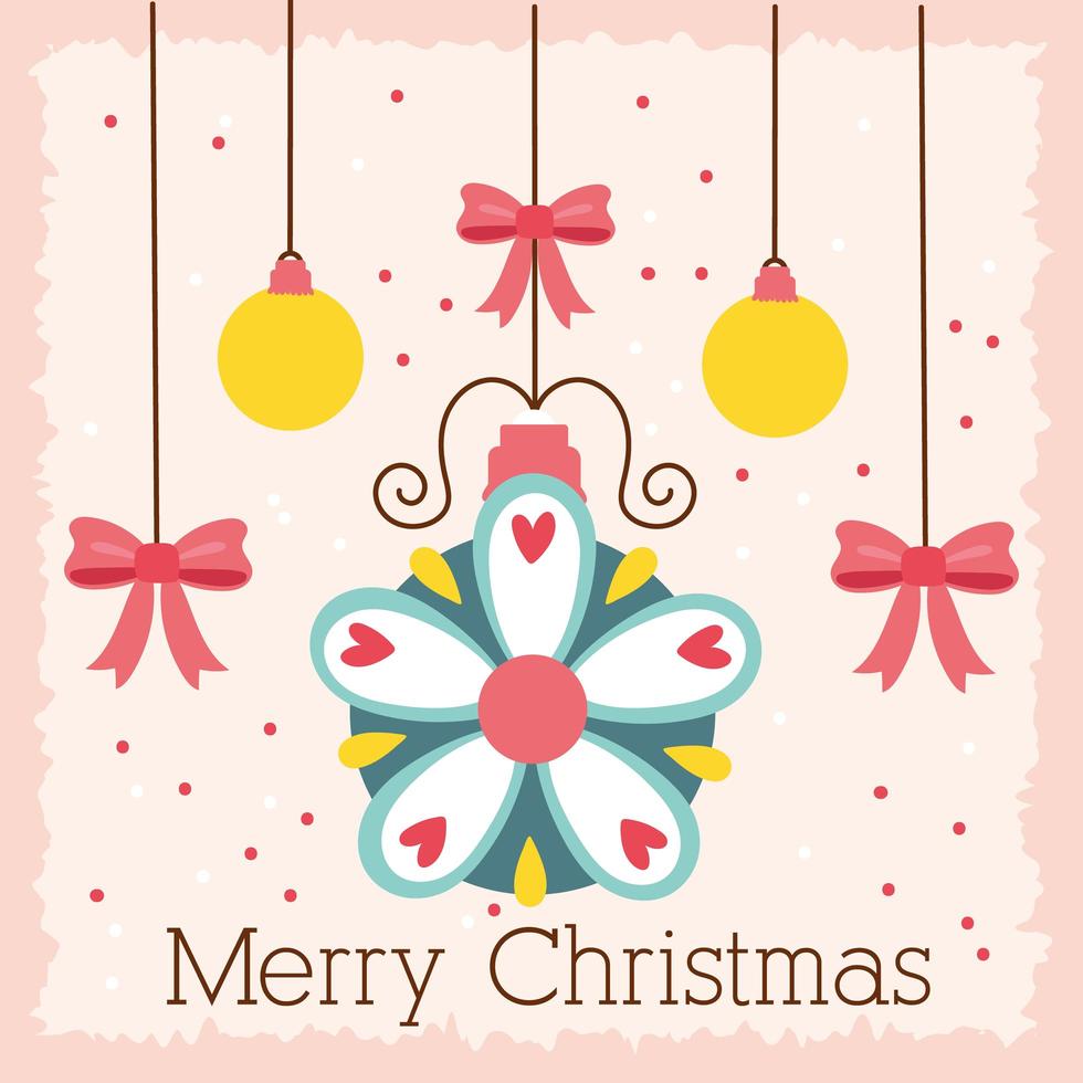 vrolijke kerstvieringskaart met ornamenten vector