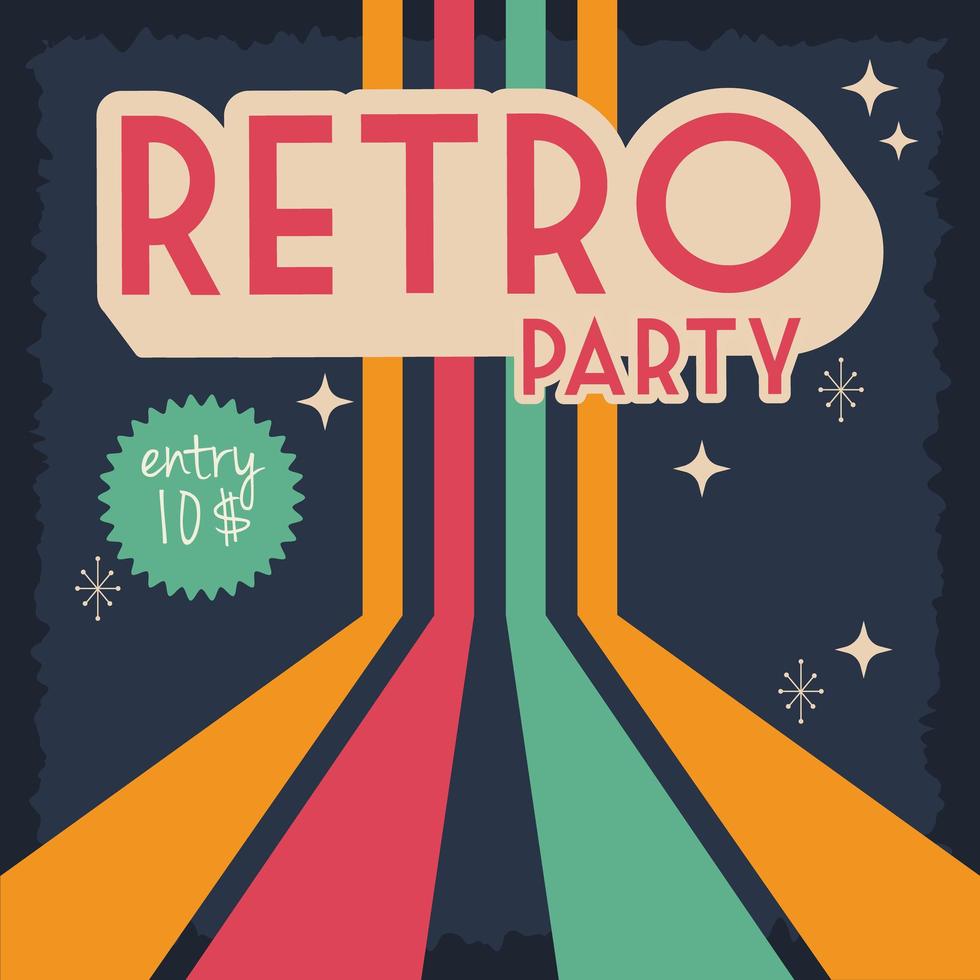 retro-stijl feestposter met stempel van de toegangsprijs vector