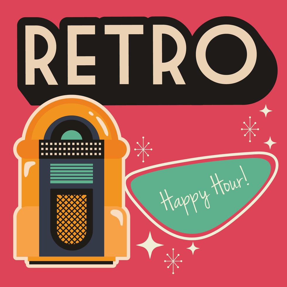 retro-stijl feestaffiche met muziekjukebox vector