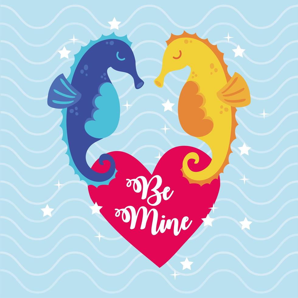 gelukkige Valentijnsdag kaart met zeepaardjes paar vector