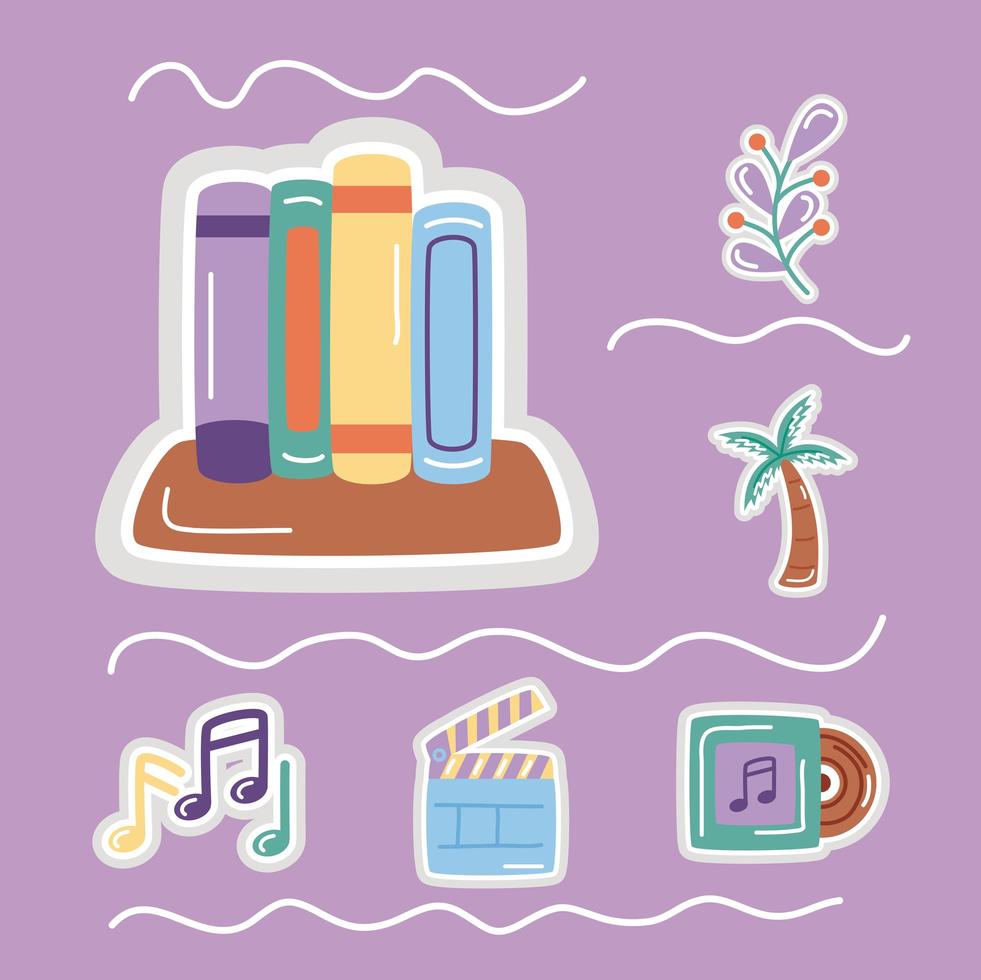 stickers vlakke stijl icon set met boeken vector