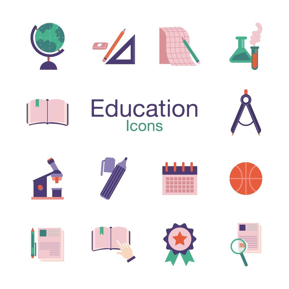 school en onderwijs vlakke stijl pictogramserie vector