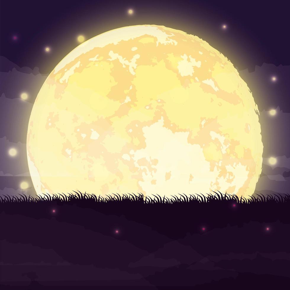 Halloween donkere nachtscène met volle maan vector