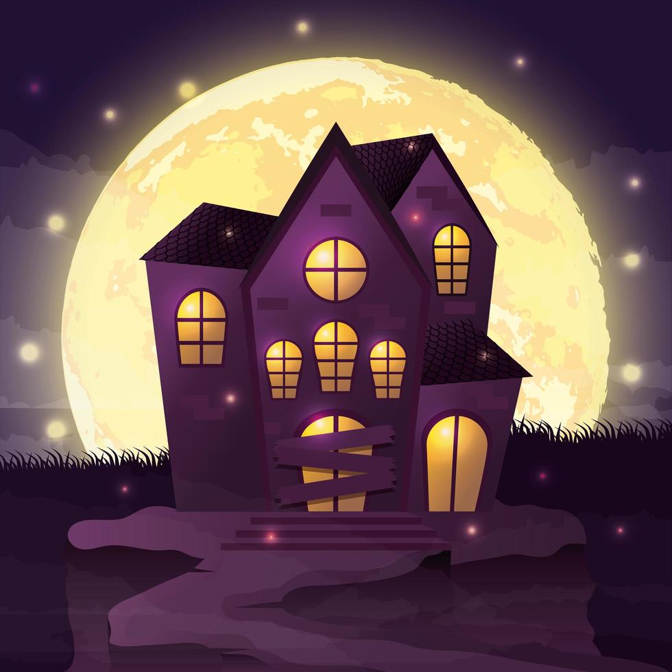 halloween donkere nachtscène met kasteel vector