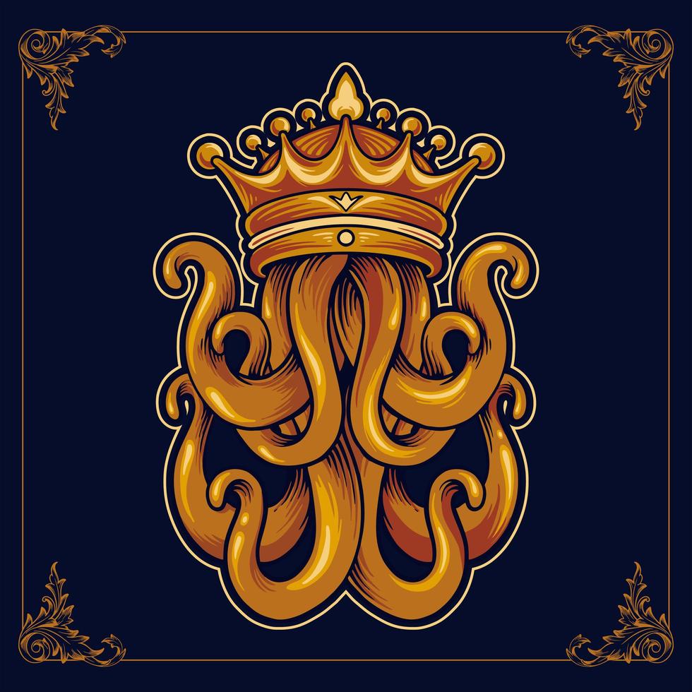 koning octopus met kroon luxe design vector