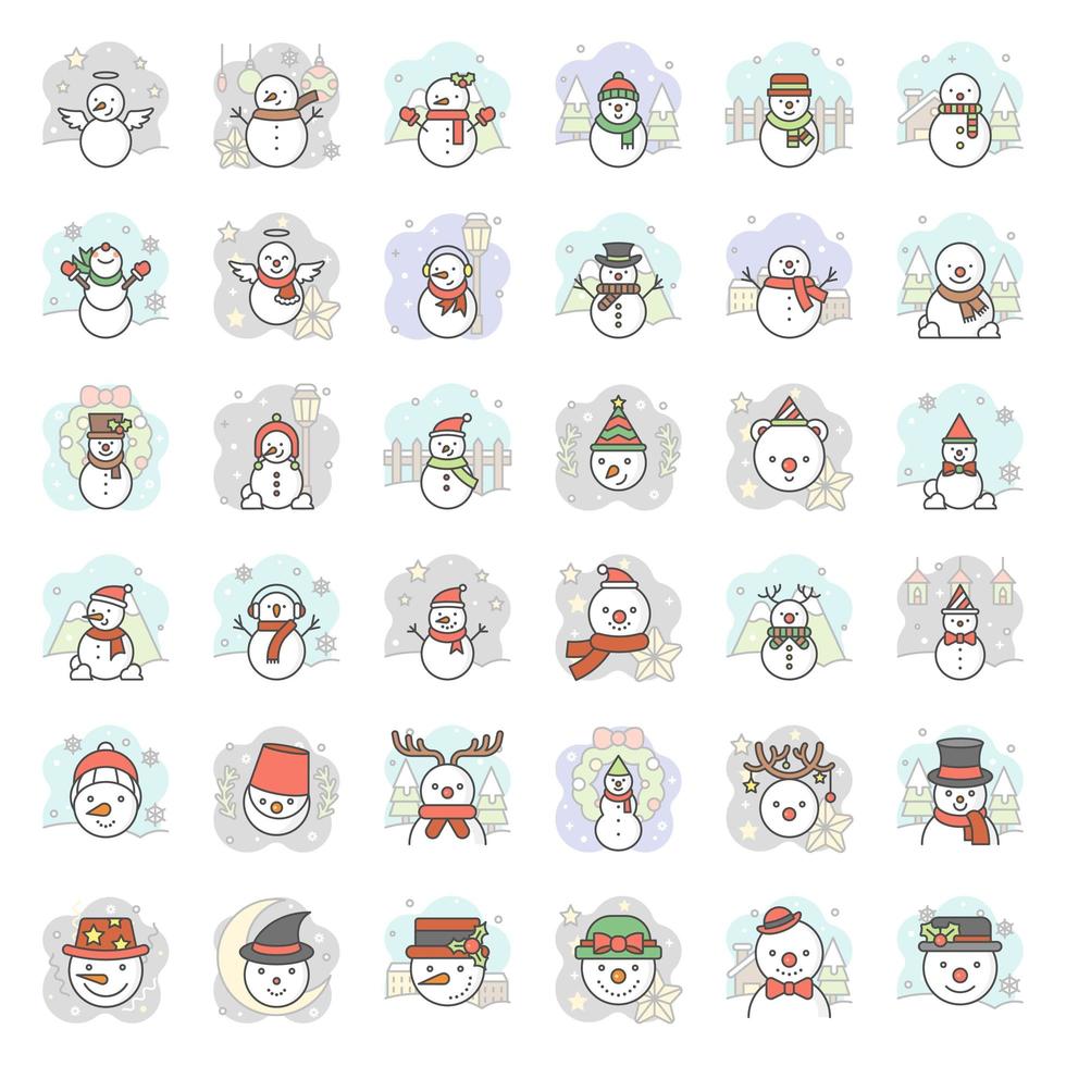 sneeuwpop met achtergrond pictogrammenset, vectorillustratie vector