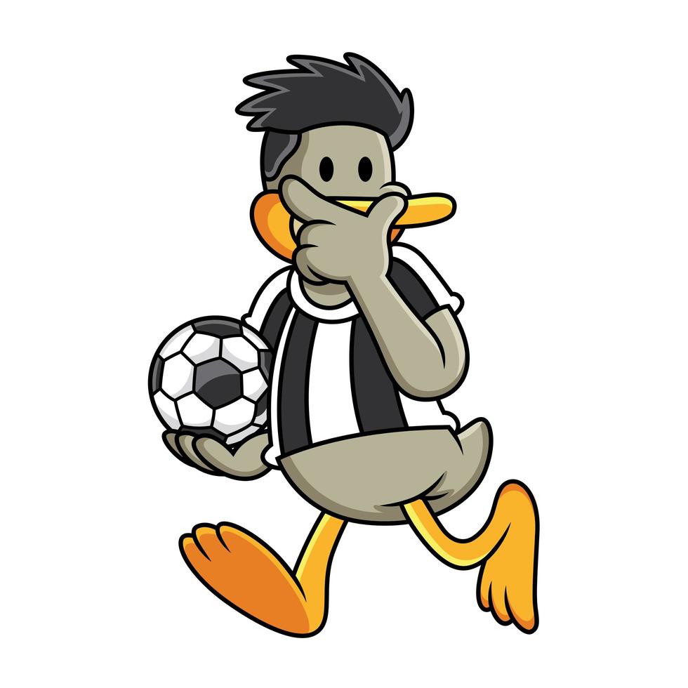 cartoon eend te voetballen. vector clip art afbeelding met eenvoudig verlopen. alles in een enkele laag.