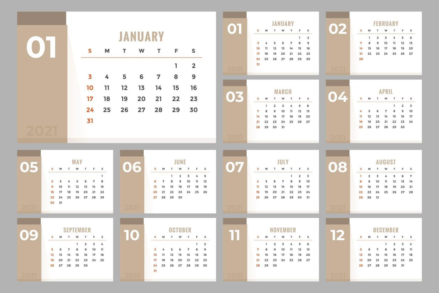 2021 duidelijk kalenderontwerp vector