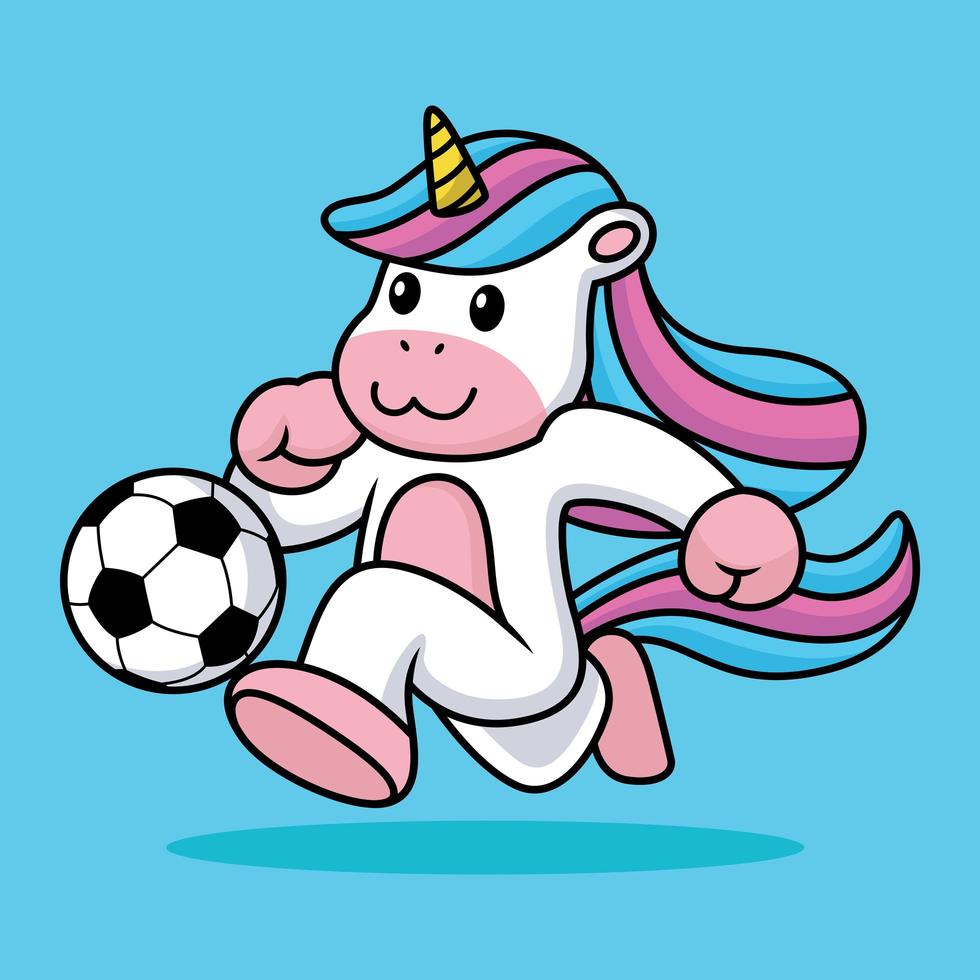 schattige eenhoorn voetballen voetbal cartoon vectorillustratie vector