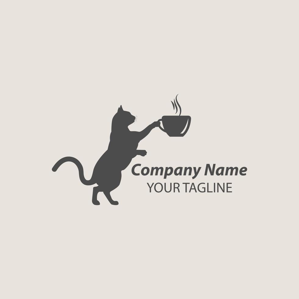 koffie van kattenlogo-ontwerp. koffie van kat logo sjabloon. modern ontwerp. plat embleem. vector illustratie