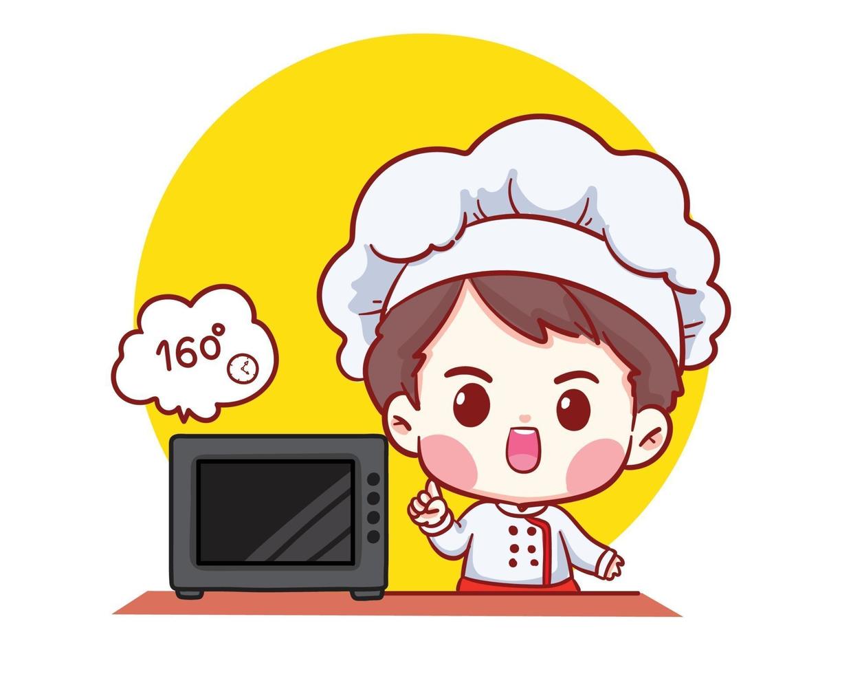 schattige bakkerij chef-kok jongen bakker cartoon vector kunst illustratie