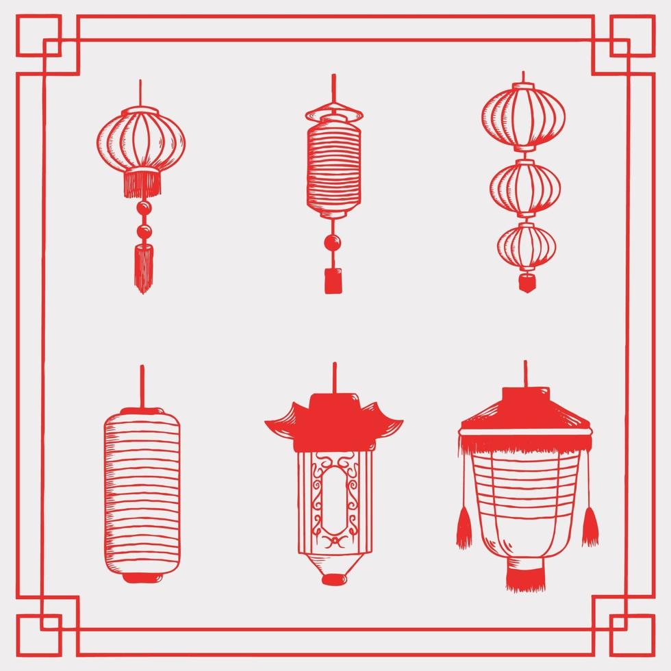 set van chinese lantaarn illustraties vector