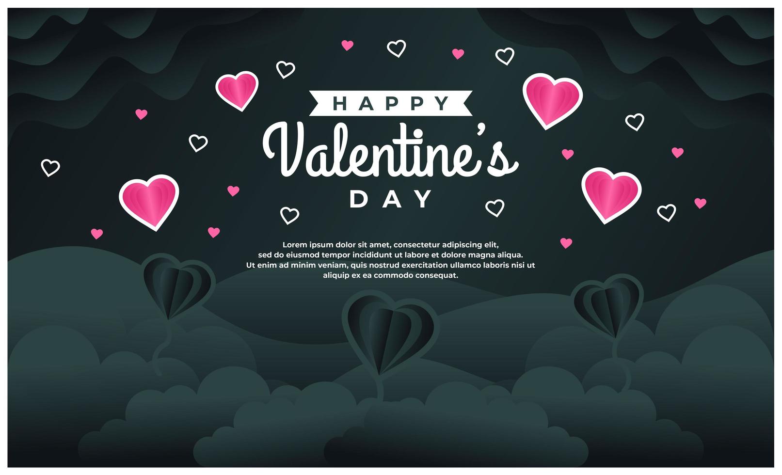gelukkige Valentijnsdag sjabloon voor spandoek met donkere achtergrond vector
