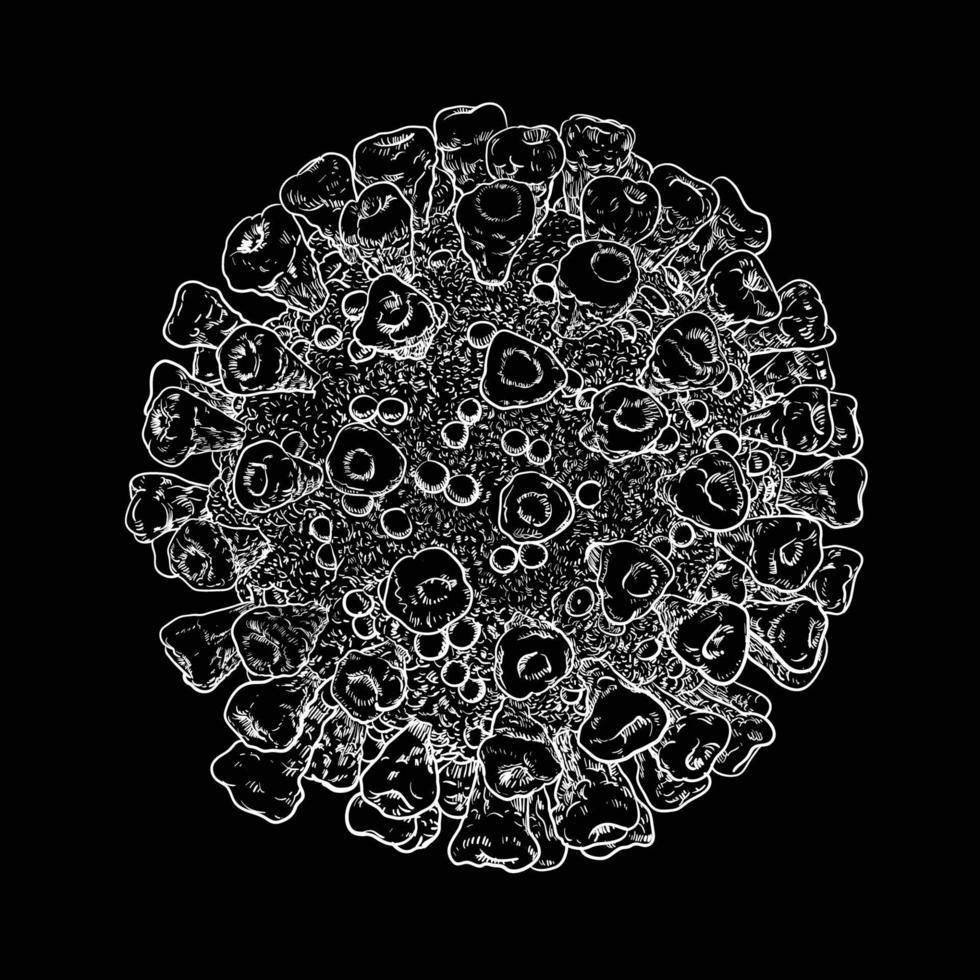 lijntekeningen coronavirus-19 op zwarte achtergrond vector