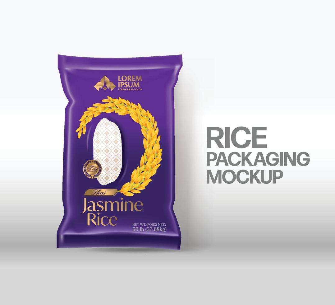 rijst pakket mockup thailand voedingsproducten, vectorillustratie vector
