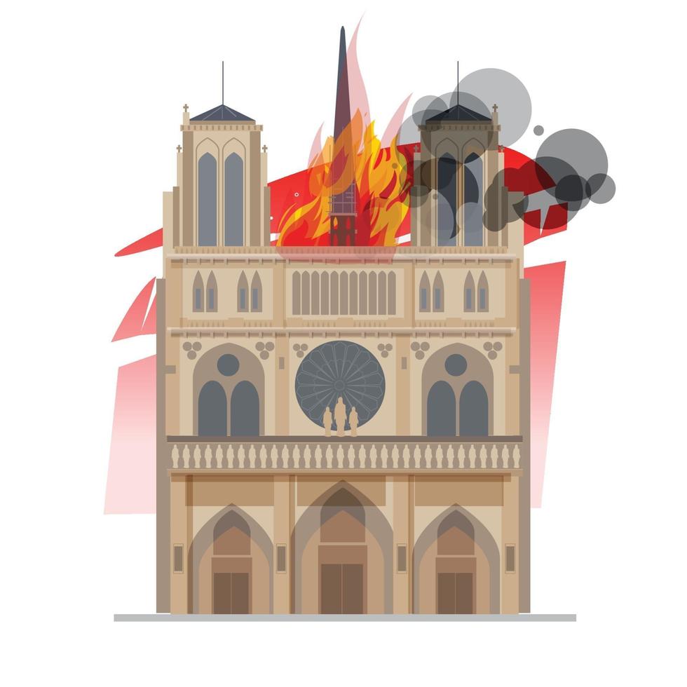 notre dame kathedraal in parijs in brand vector