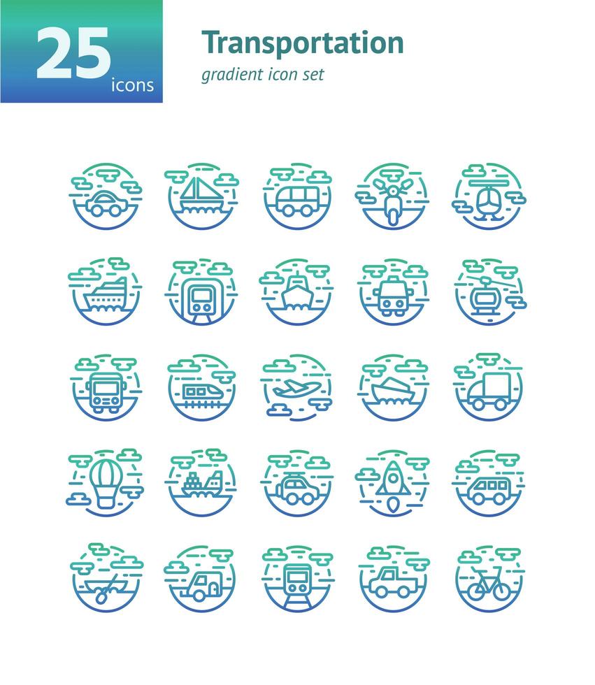 vervoer kleurovergang pictogramserie. vector en illustratie.