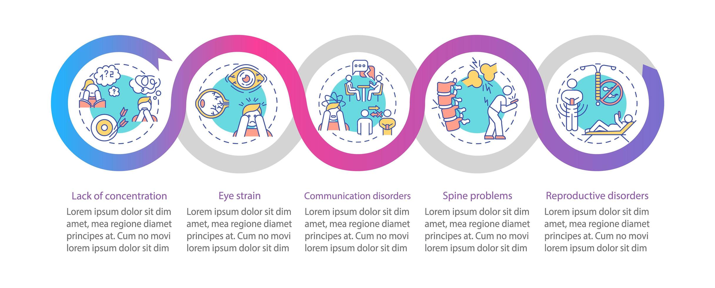 gadget verslaving gezondheidsproblemen vector infographic sjabloon