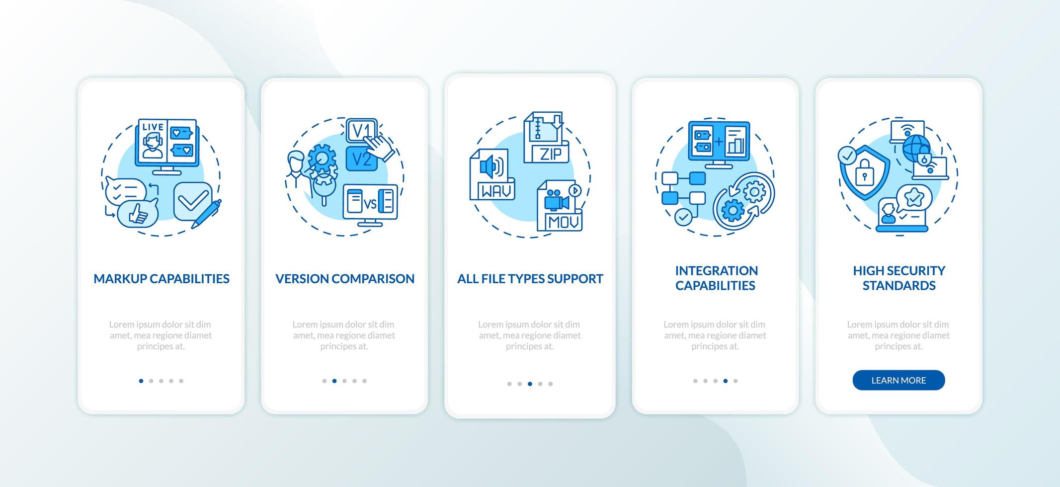 online reviewtoolfuncties onboarding mobiele app-paginascherm met concepten vector