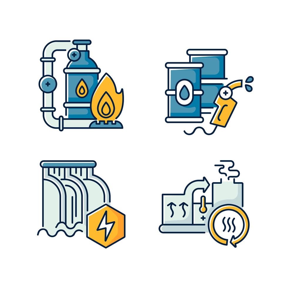 energieproductie rgb-kleurenpictogrammen instellen vector