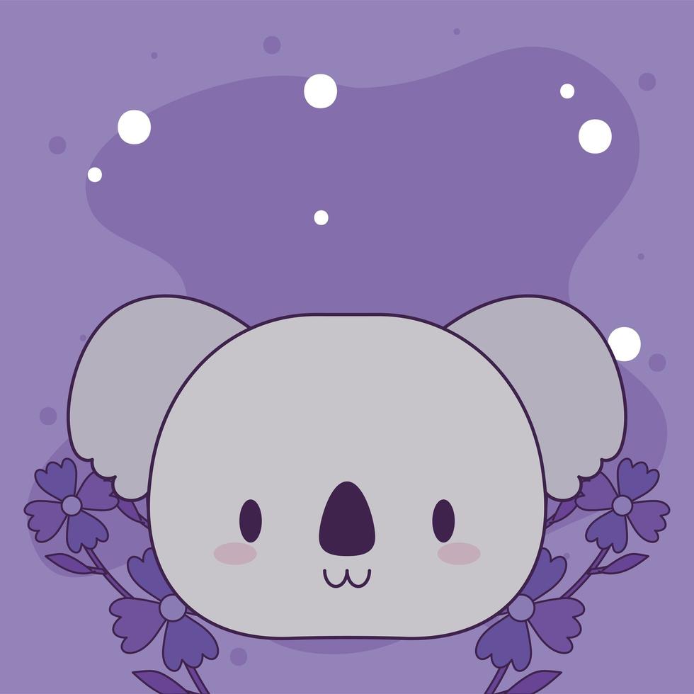 hoofd van kawaii koala met planten vector