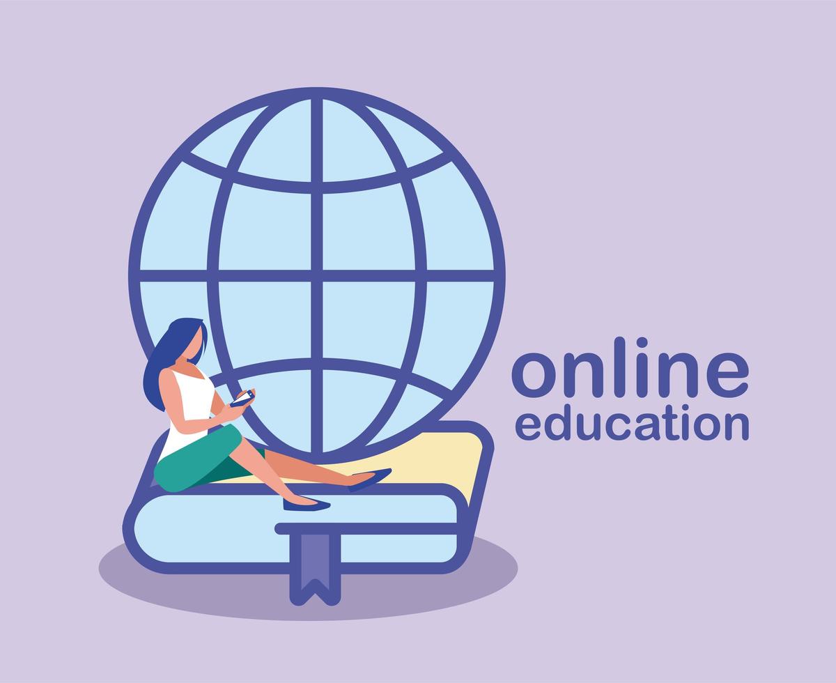 vrouw op zoek naar informatie op internet, online onderwijs vector