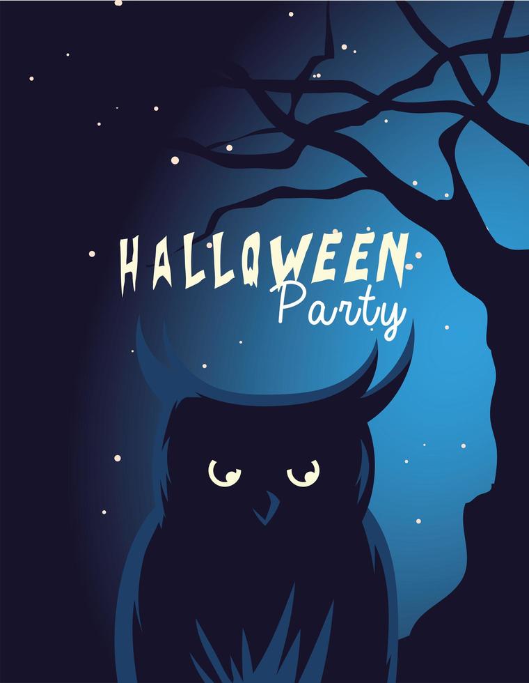 Halloween uilbeeldverhaal met boom bij nacht vectorontwerp vector