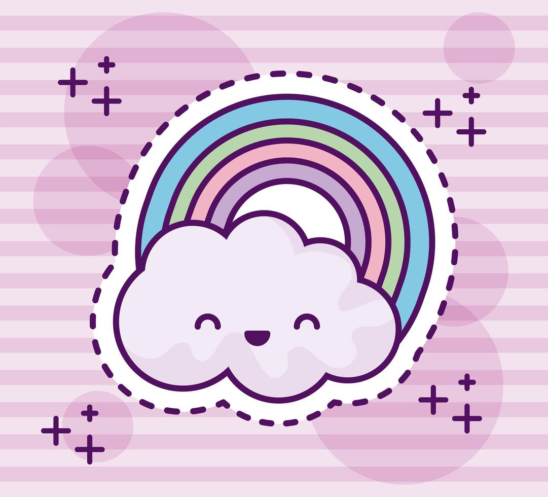 schattige regenboog met wolk kawaiistijl vector