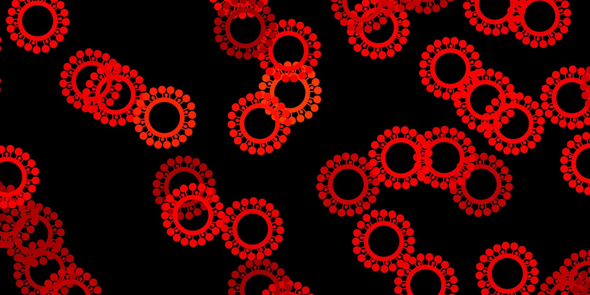 donkeroranje vector achtergrond met covid-19 symbolen.