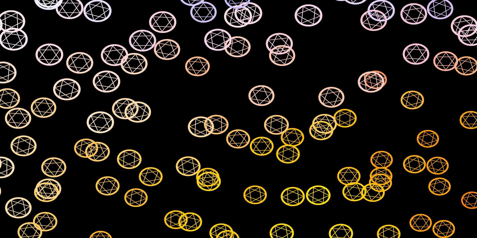 donkerblauwe, gele vectorachtergrond met occulte symbolen. vector