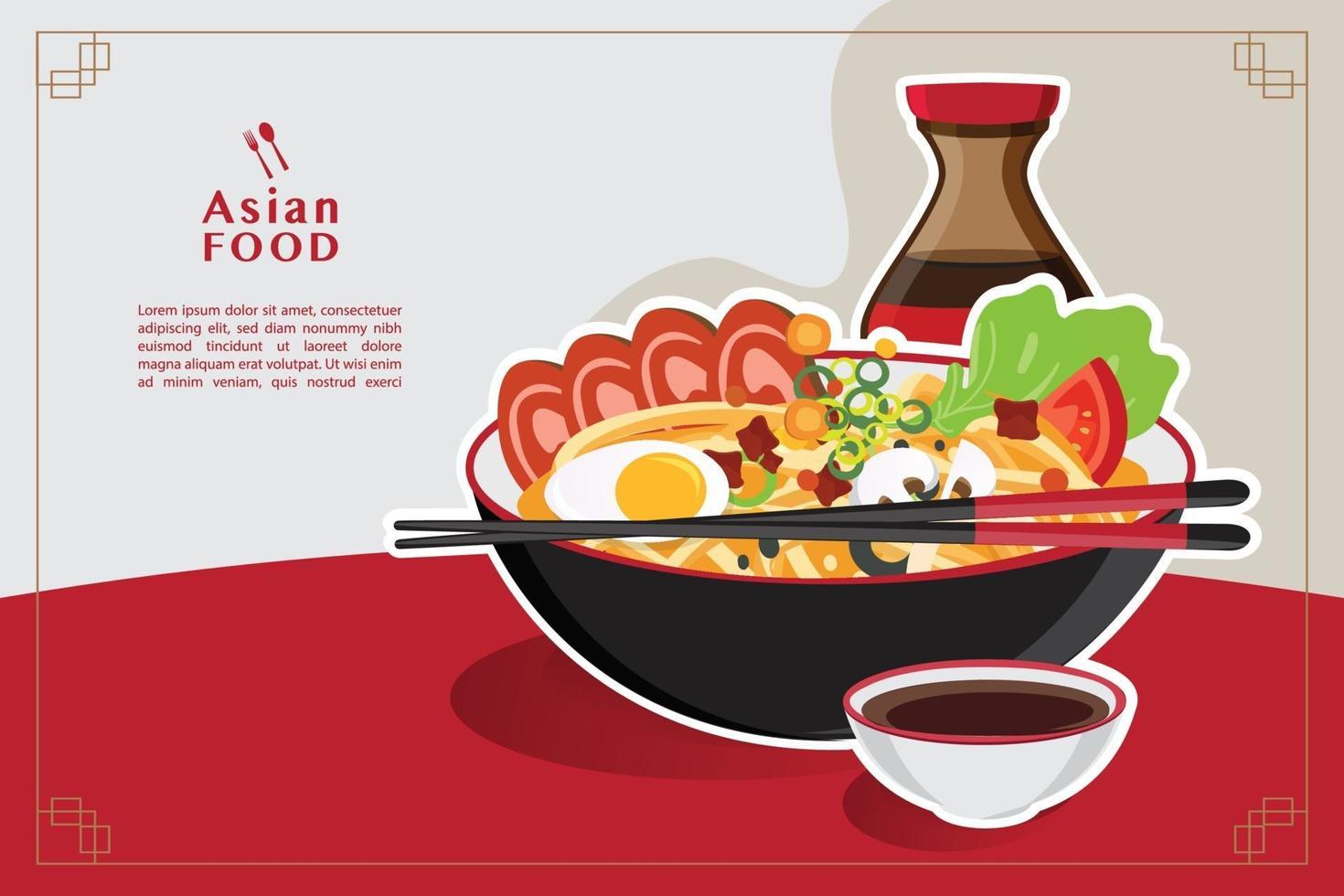 traditionele chinese soep met noedels, noedelsoep in chinese kom Aziatisch eten vectorillustratie vector