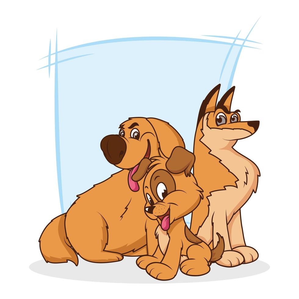 groep van drie honden stripfiguren vector